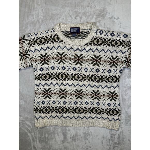 Vintage Liberty Grandpa Sweater Cotton Fair Isle Nordic Fisherman 1990s USA XL - Picture 5 of 11